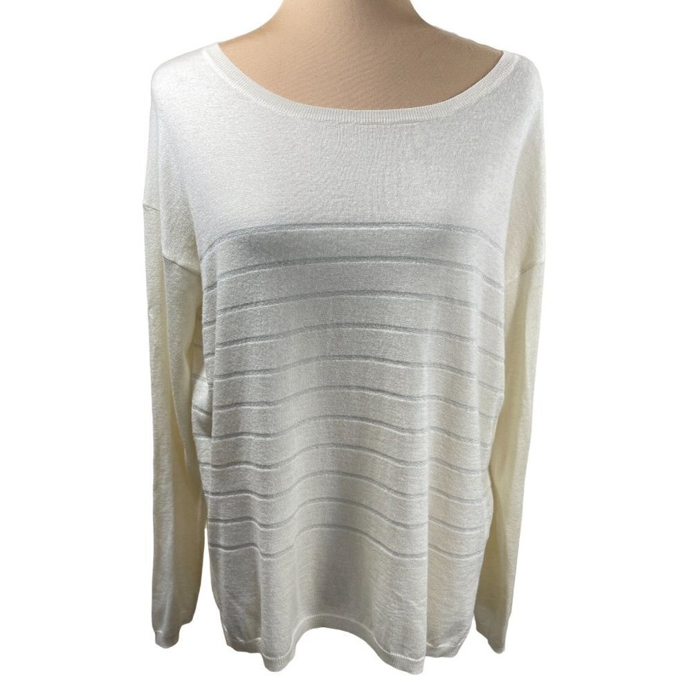 New Joie Emmylou Sweater Long Sleeve Cream Silver Lightweight Size M Medium